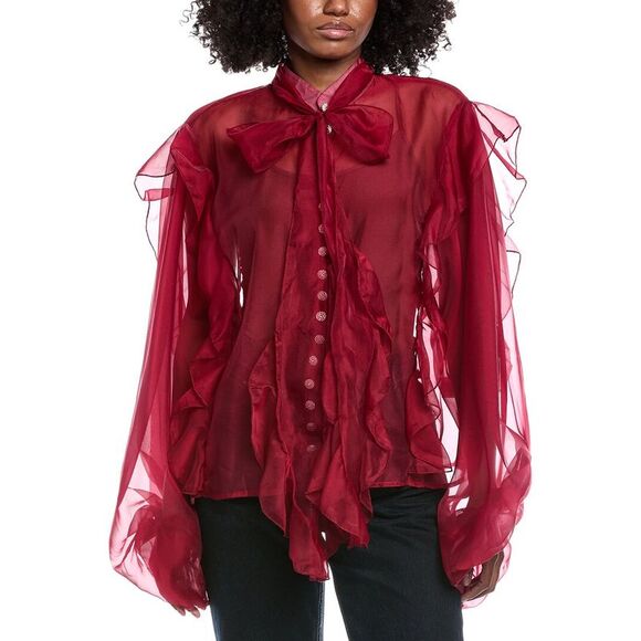 Beulah Tops - Beulah Womens  Sheer Top, Red